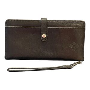 Patricia Nash Black Leather Wristlet Wallet ID Window Zip Organizer WLT 4